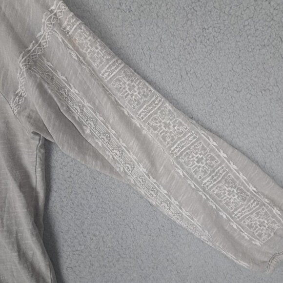 Lucky Brand Women's Small Peasant Blouse Tassle Tie Embroidered Grey - Picture 5 of 9